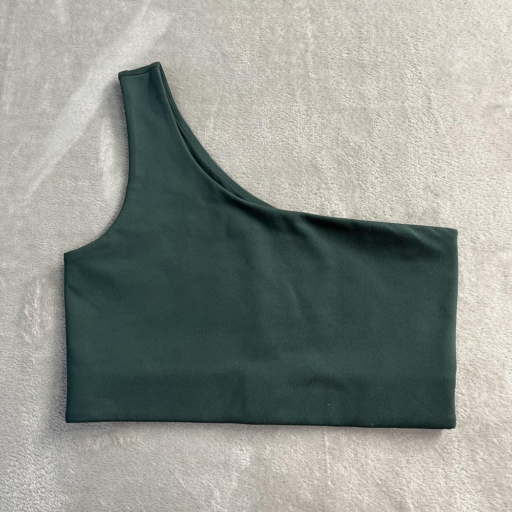 Girlfriend Collective Sports Bra Womens Small Green One Shoulder Yoga‎ Workout